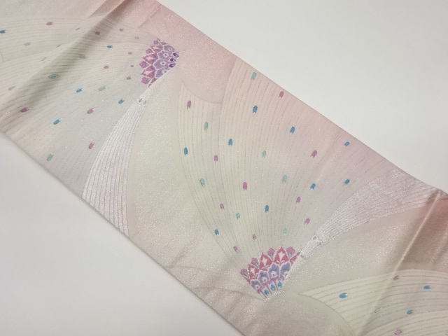 JAPANESE KIMONO / VINTAGE FUKURO OBI / WOVEN ABSTRACT PEACOCK FEATHERS